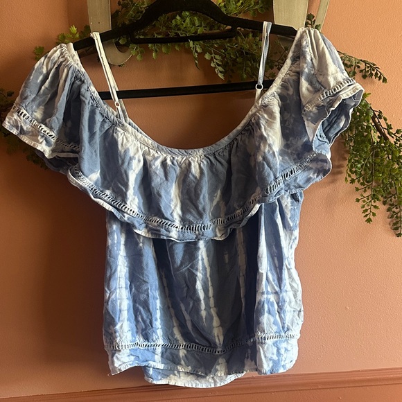 Blue Ruffled Off-Shoulder Top - Picture 1 of 4